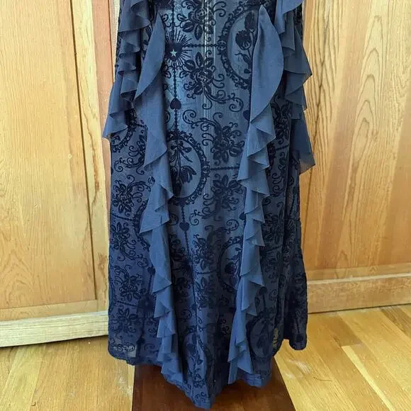 Gothic Victorian Vampire Dark Fairy Torture Garden Black Ruffle & Strap Dress - Picture 4 of 12